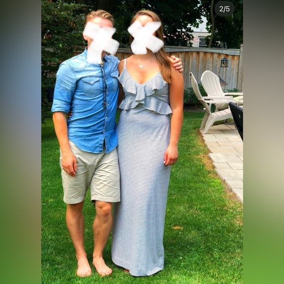 Striped Maxi Dress with Ruffled Bodice - Picture 6 of 9